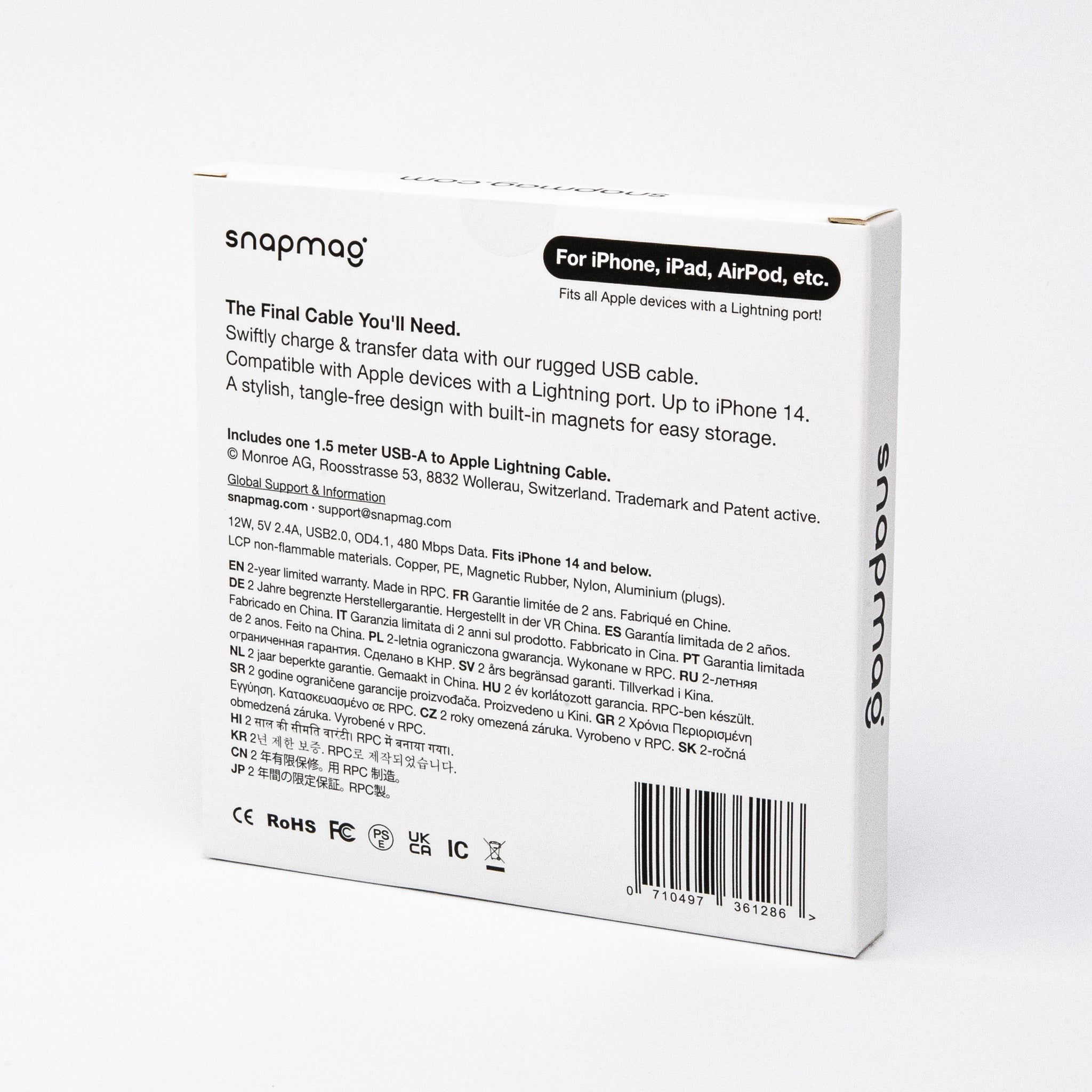 USB - A to Lightning | Alle Apple Lightning Geräte | 1.5 m | BLACK EDITION - snapmag - SN - A - L - 002 - 1.5 - 0710497361286