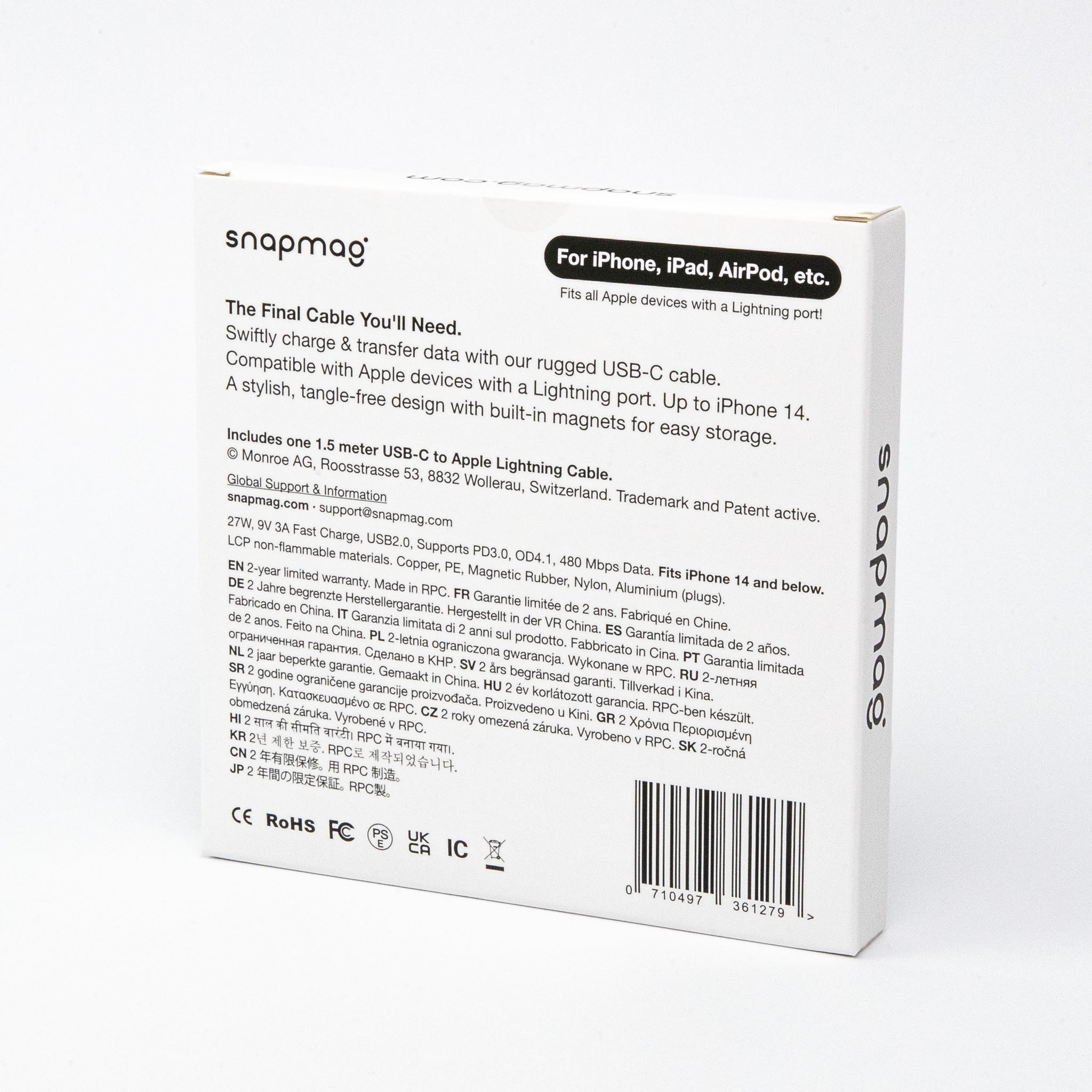 USB - C to Lightning | Alle Apple Lightning Geräte | 1.5 m | BLACK EDITION - snapmag - SN - C - L - 002 - 1.5 - 0710497361279