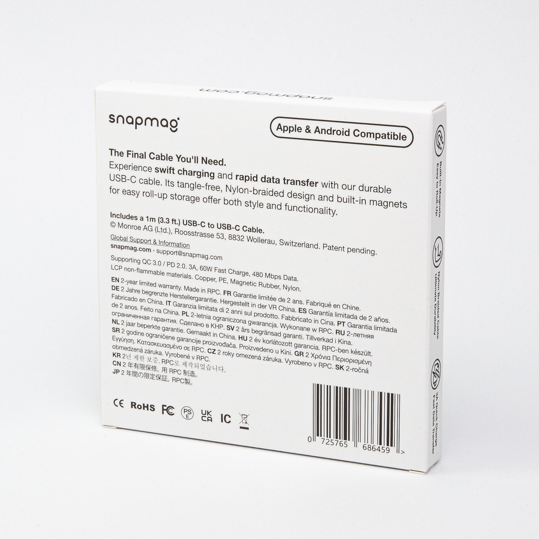 Magnetisches USB - C - USB - C | iPhone 15, Android 1.0m | Alle Typ C Geräte - snapmag - SN - C - C - 001 - 1 - 0725765686459