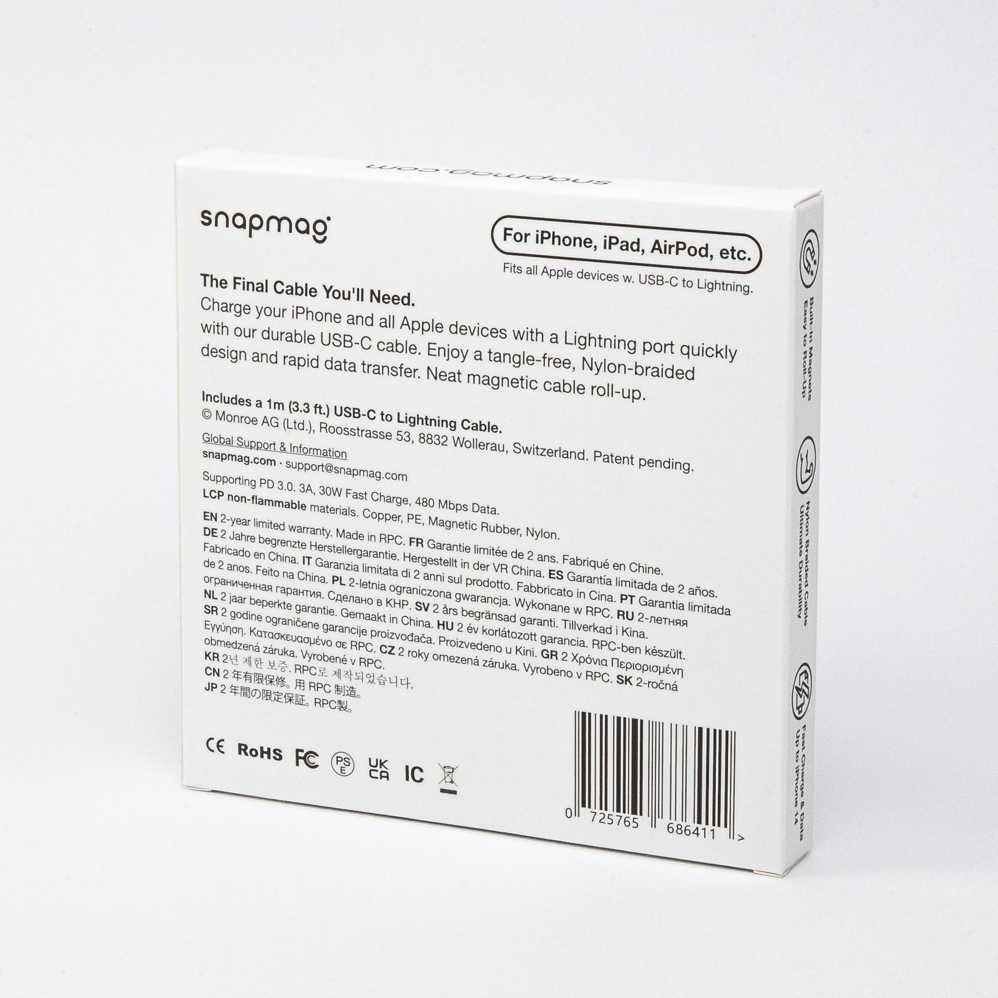 High - Speed Magnetisches USB - C - Lightning Kabel 1.0m | Bis iPhone 14 - snapmag - snapmag - SN - C - L - 001 - 1 - 0725765686411